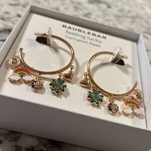 BaubleBar rainbow clover horseshoe dangle hoops Earrings with BNIB